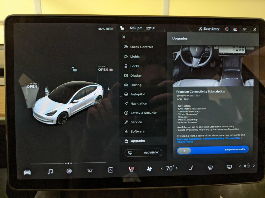 Tesla Software Update Enables In-car Purchases And Subscriptions