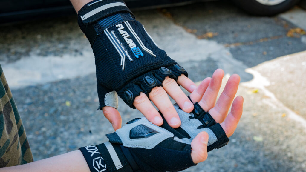 Wearing flatland3D Fingerless Pro Protective gloves